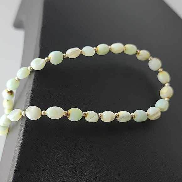 Natural Peru Blue Opal Gems 6 to 8mm Smooth Nugget Beads 17" Silver Necklace - Picture 6 of 11